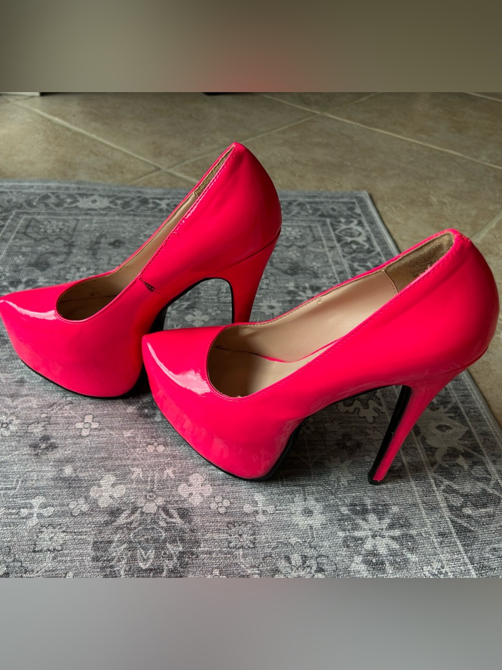 Hot Pink Patent Platform Pumps